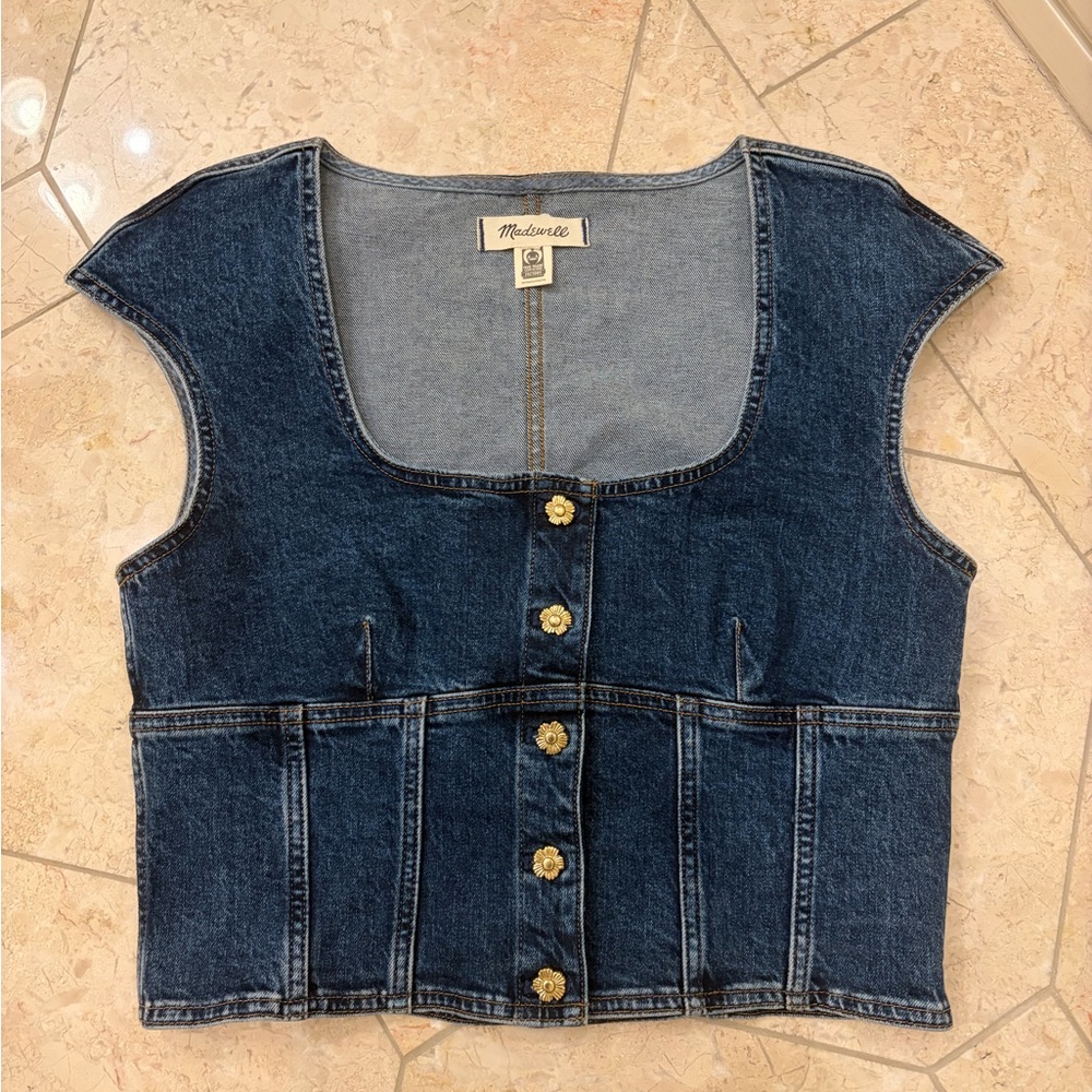 Madewell Indigo Denim Vest with Gold Buttons